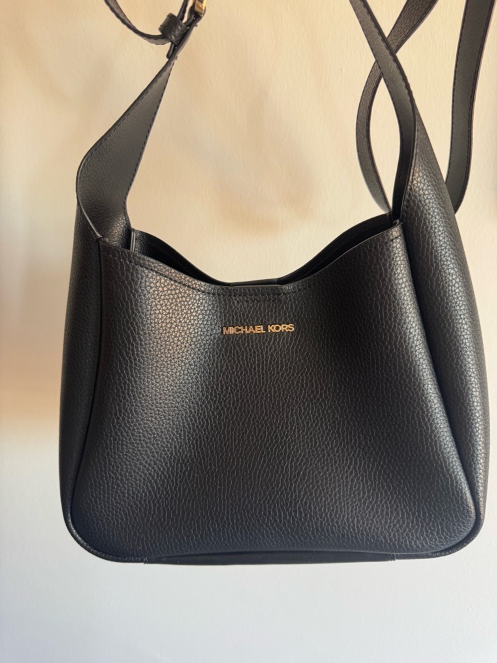 Michael Kors Black Pebbled Leather Shoulder Bag with Gold Logo